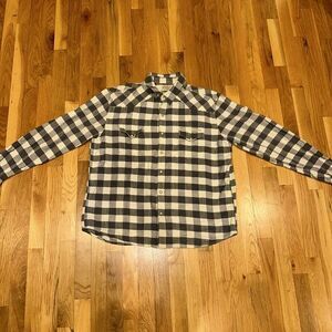Lucky Brand Mens Grey Plaid Pearl Snap Button Long‎ Sleeve Shirt Size XL